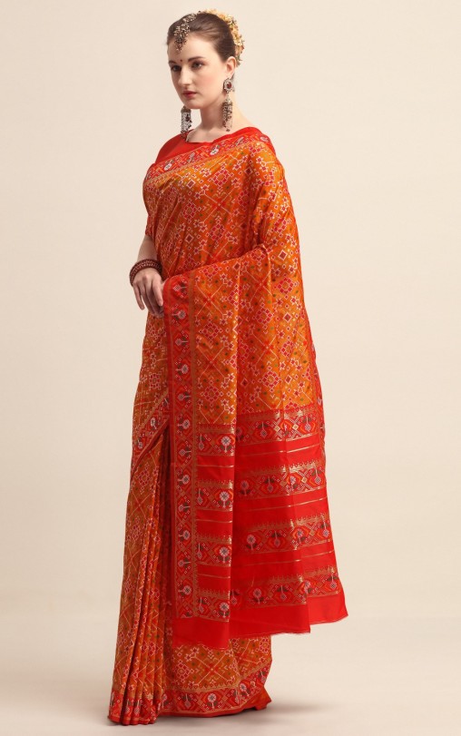 KAPAAHA Woven Navratan Patola Saree (Mustard)